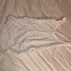 Maternity tank, white/blue pattern, ruched side